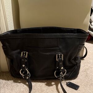Vintage Coach black leather tote